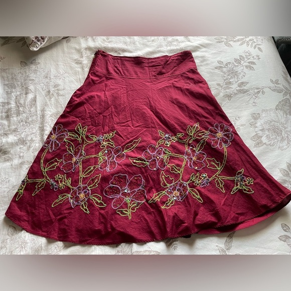 Y2K Red Sequin Embroidered Cotton Skirt Medium Fairy Ethereal Goblincore Boho - Picture 4 of 11